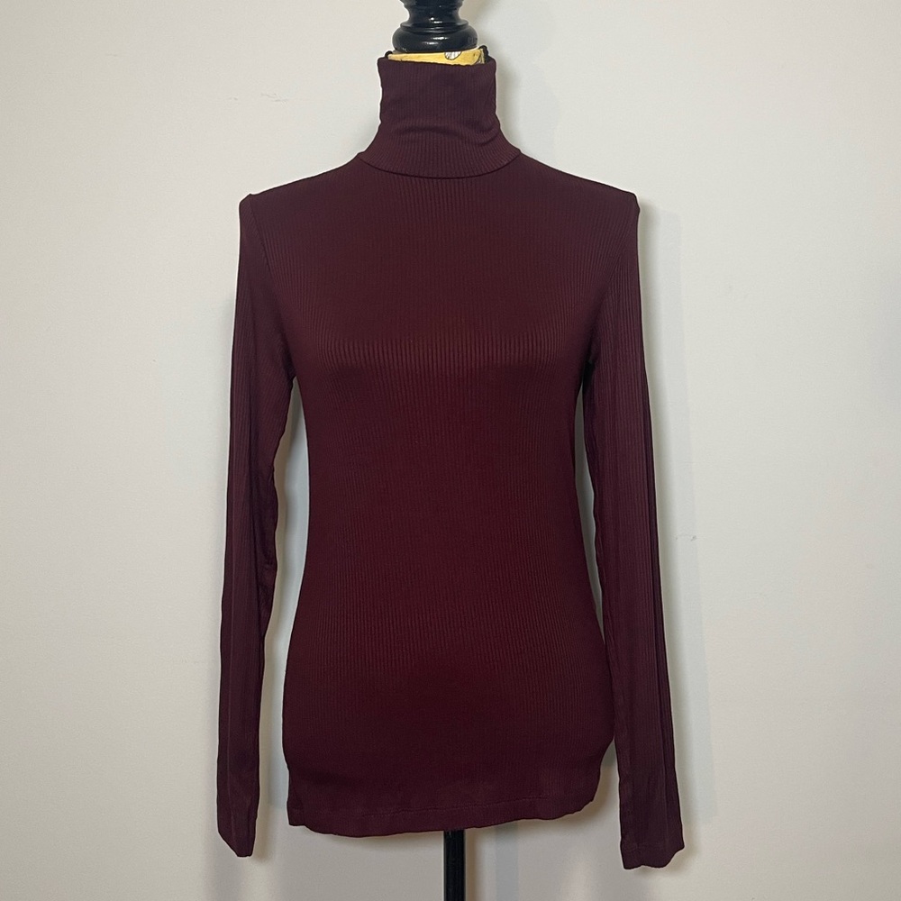 H&M Ribbed Burgundy Turtleneck Long Sleeve Size Small